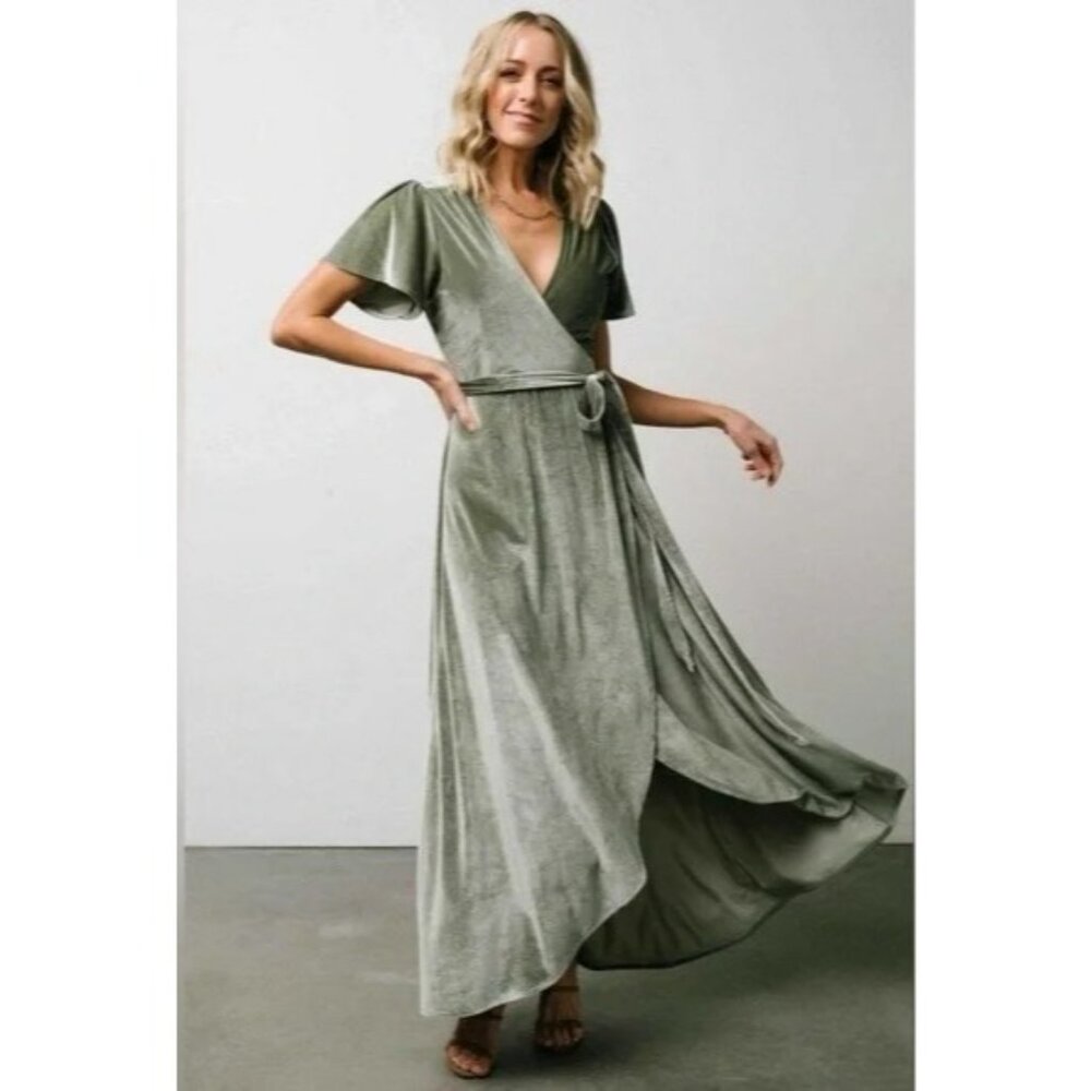 Baltic Born Meghan Velvet Wrap Dress Green Size L Fairy Boho Wedding - Picture 3 of 9